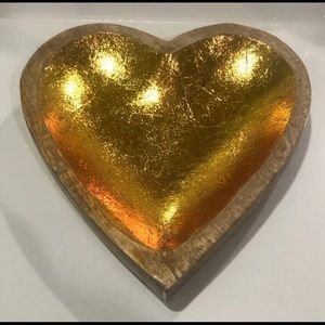 Bloomingville Mango Wood & Gold Leaf Heart Bowl